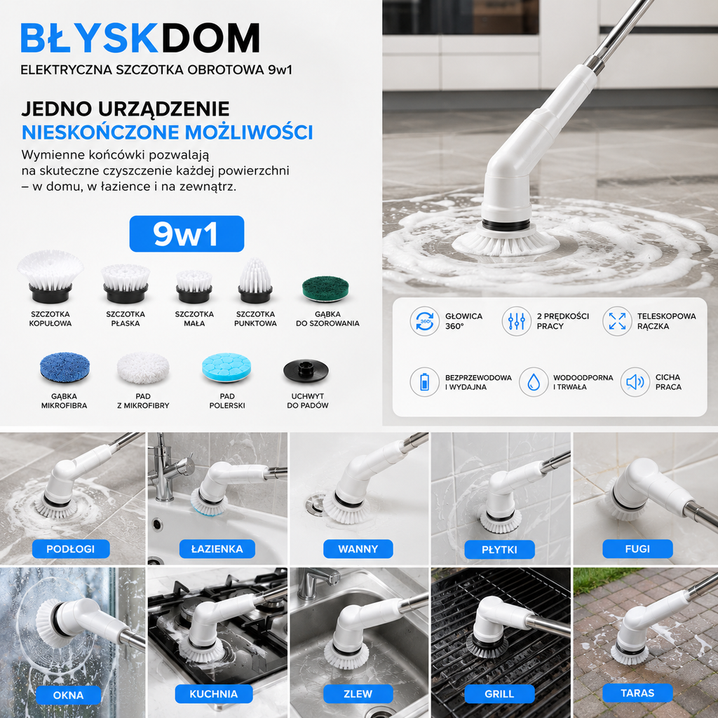 Błyskdom™ — Elektryczna Szczotka do Czyszczenia